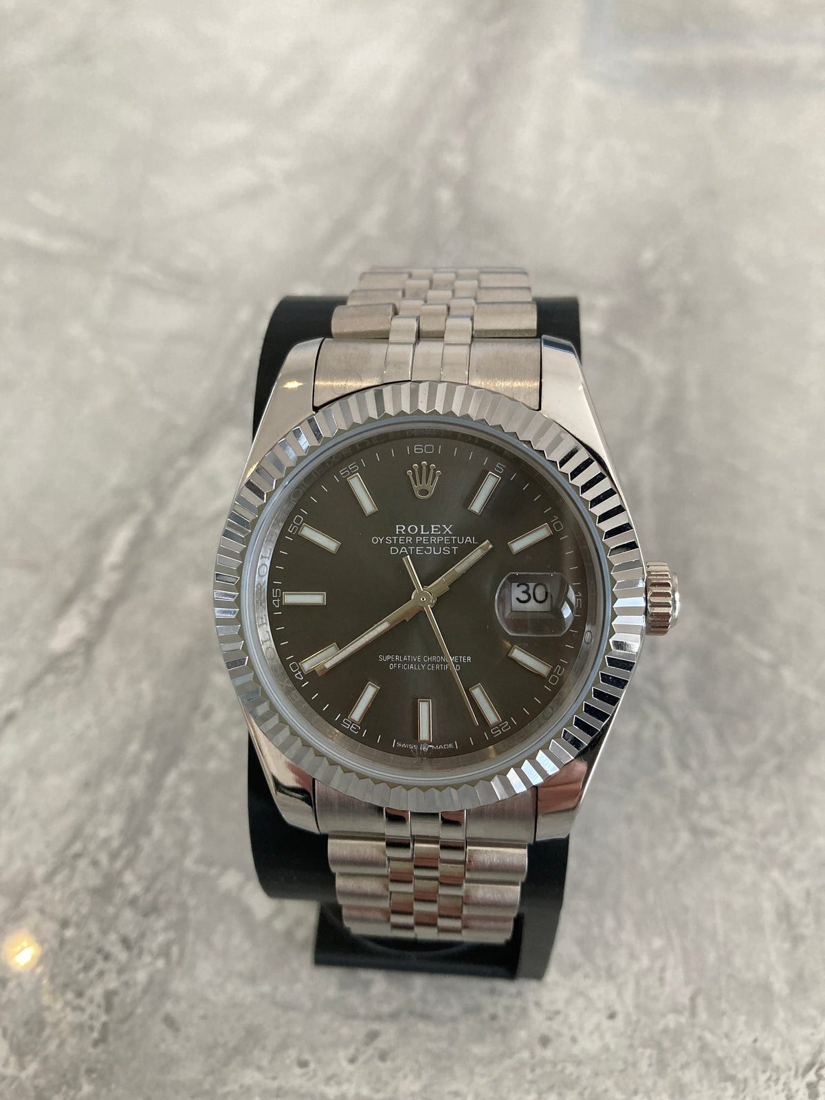 Rolex Datejust, Automatic, Grey Dial, Fluted Bezel, Steel Case (41mm)