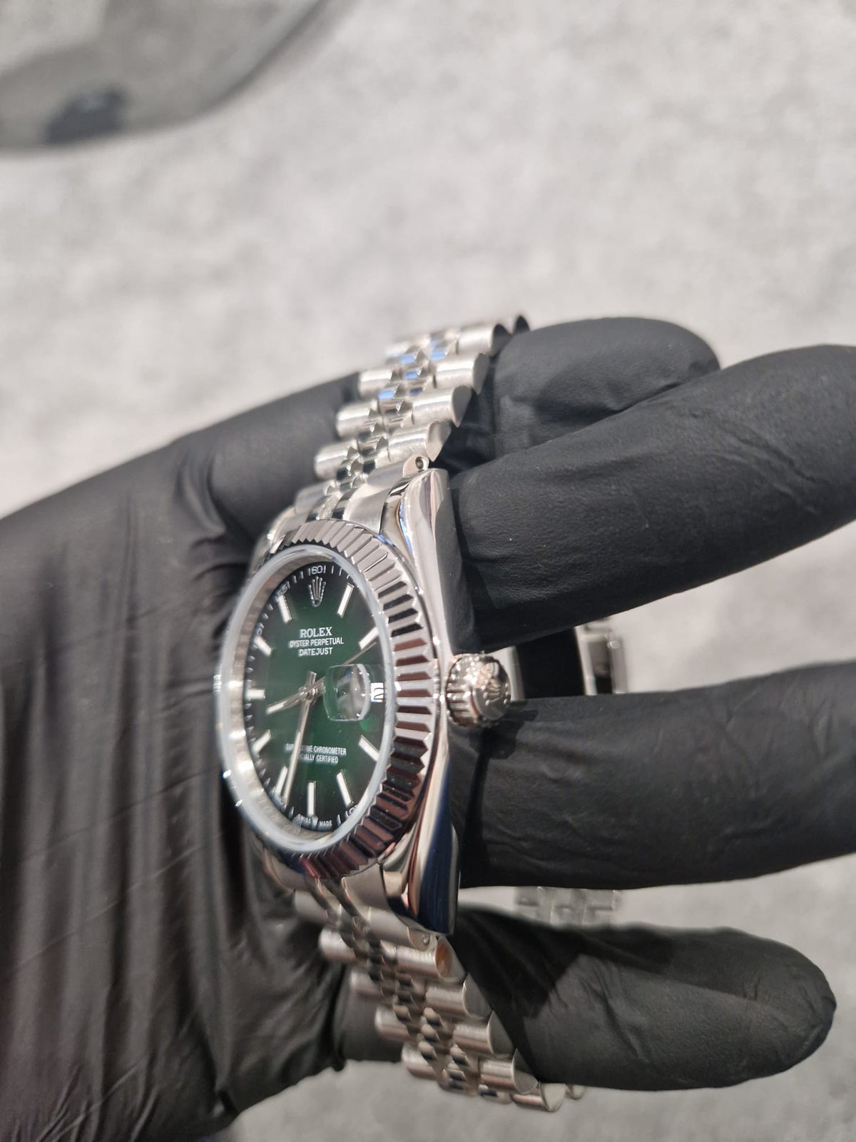 Rolex Datejust, Automatic, Ombré Green Dial, Fluted Bezel, Steel Case (41mm)