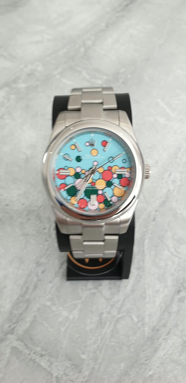 Rolex Oyster Perpetual, Automatic, Blue Patterned Dial, Smooth Bezel, Steel Case and Bracelet (41mm)