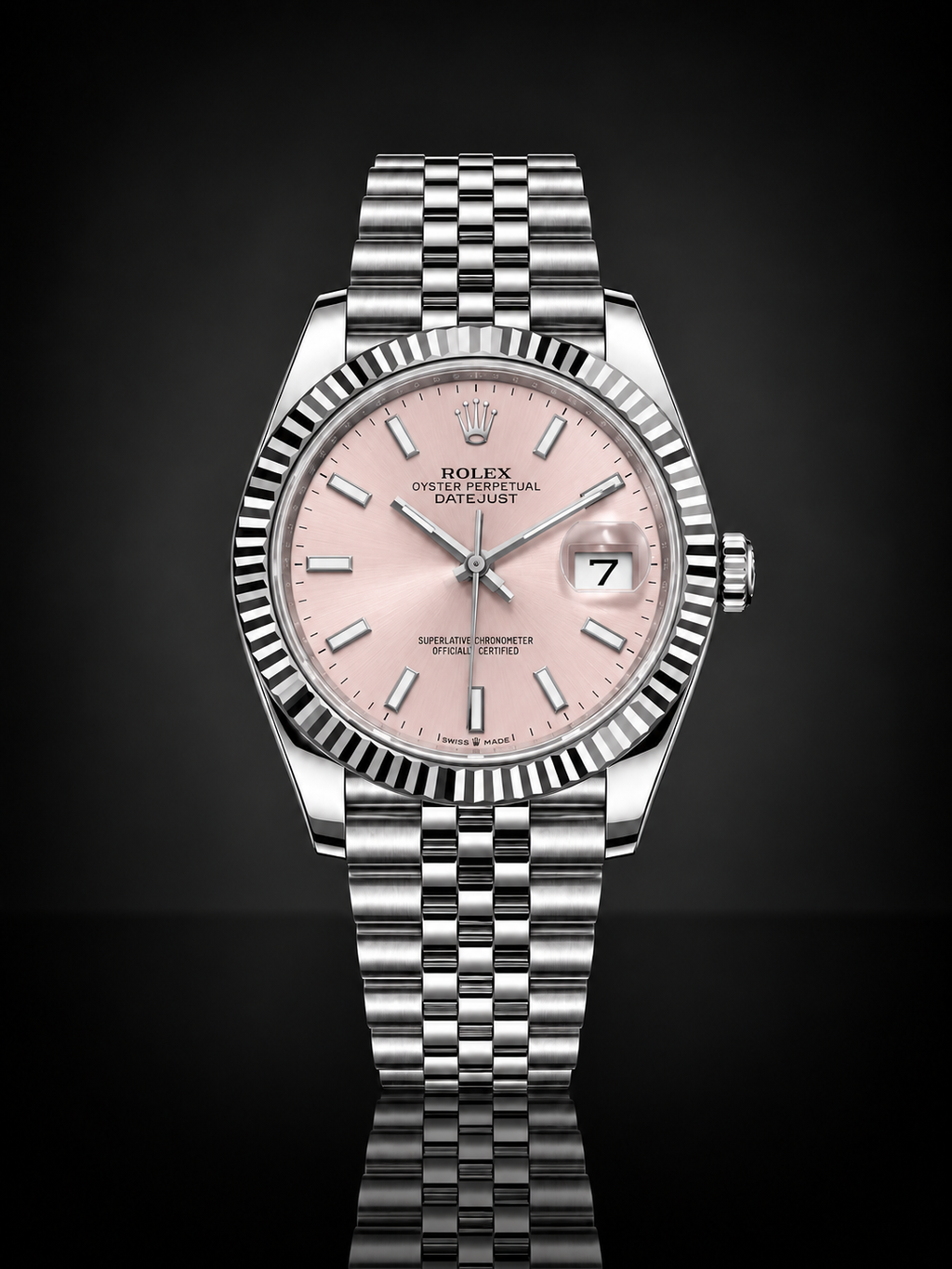 Rolex Datejust, Automatic, Pink Dial, Fluted Bezel, Steel Case (31mm)