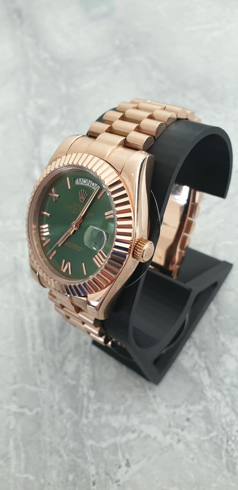 Rolex Day-Date, Automatic, Green Dial, Fluted Bezel, Steel Case (41mm)