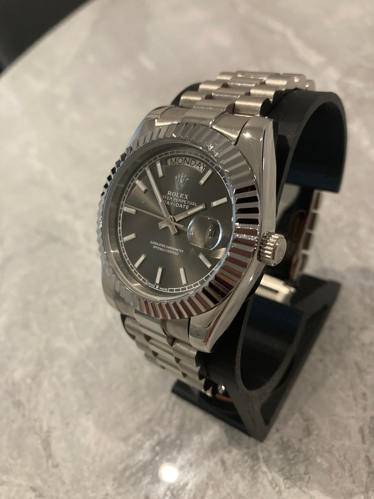 Rolex Day-Date, Automatic, Grey Dial, Fluted Bezel, Steel Case (40mm)