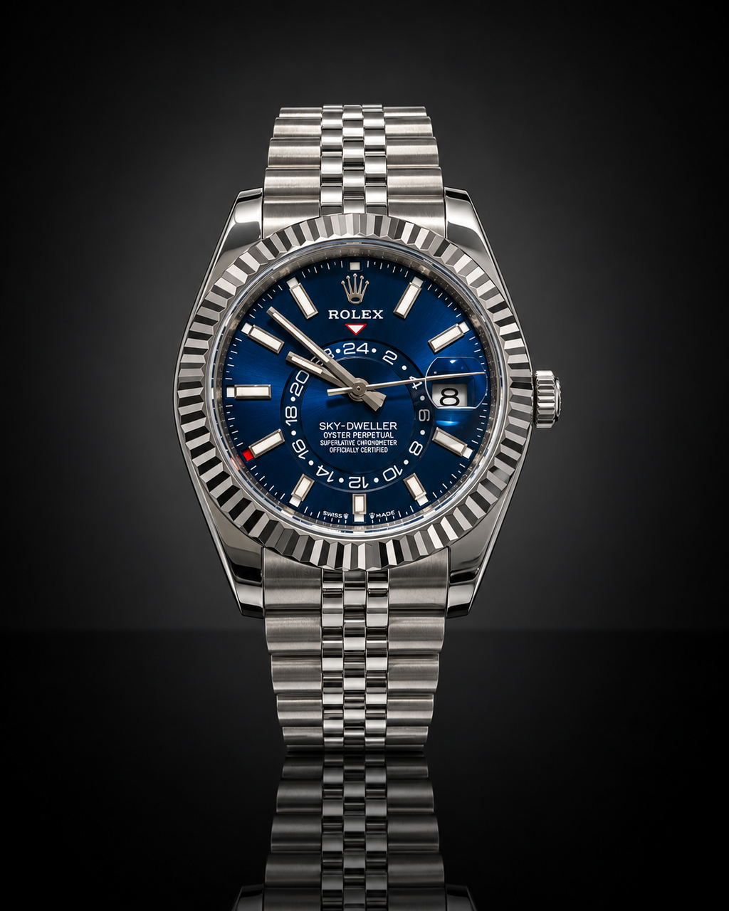 Rolex Sky-Dweller, Automatic, Blue Dial, Fluted Bezel, Steel Case (41mm)