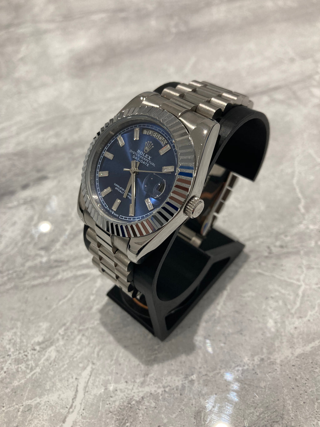 Rolex Day-Date, Automatic, Blue Dial, Fluted Bezel, Steel Case (40mm)
