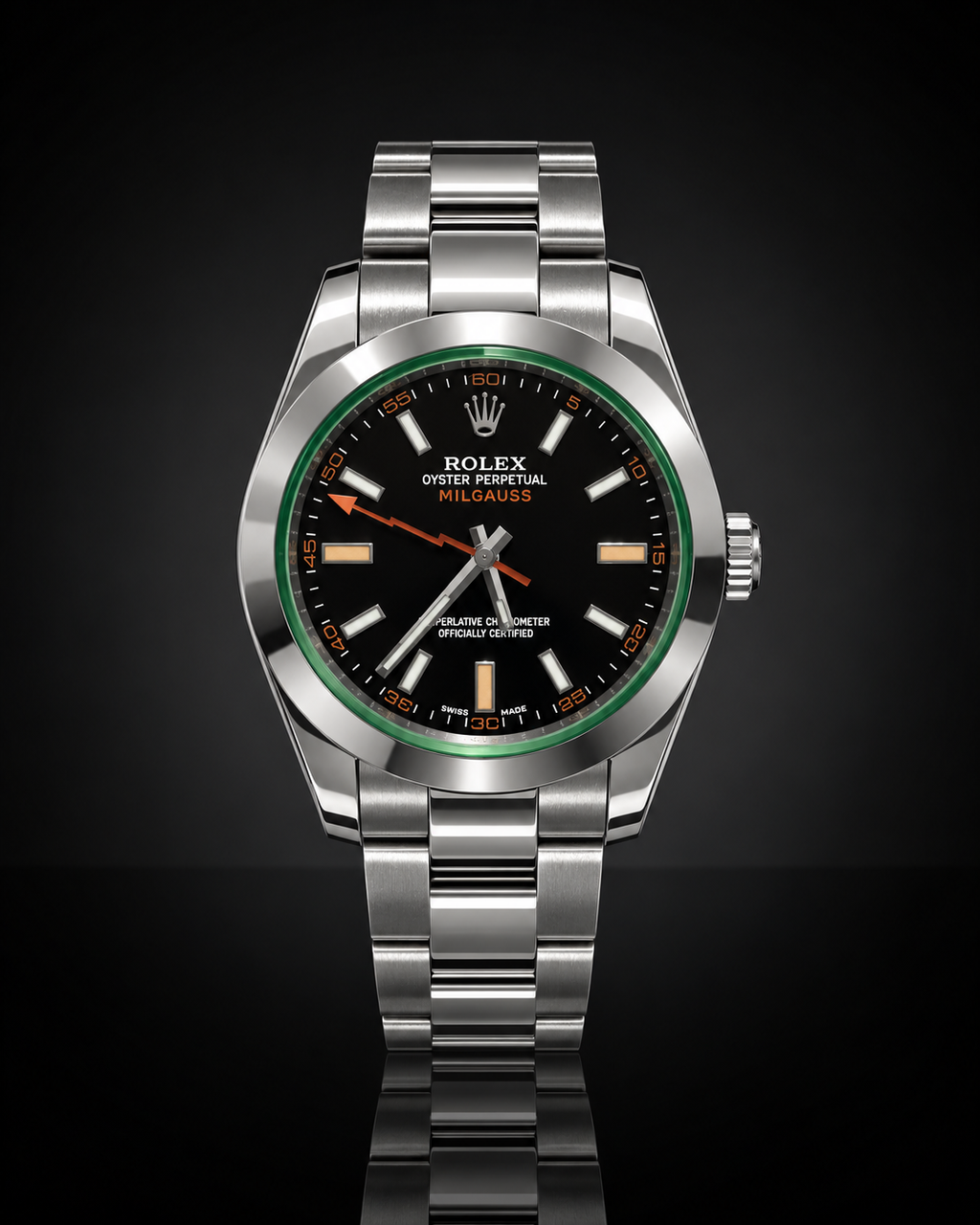 Rolex Milgauss, Automatic, Black Dial, Smooth Bezel, Steel Case (41mm)