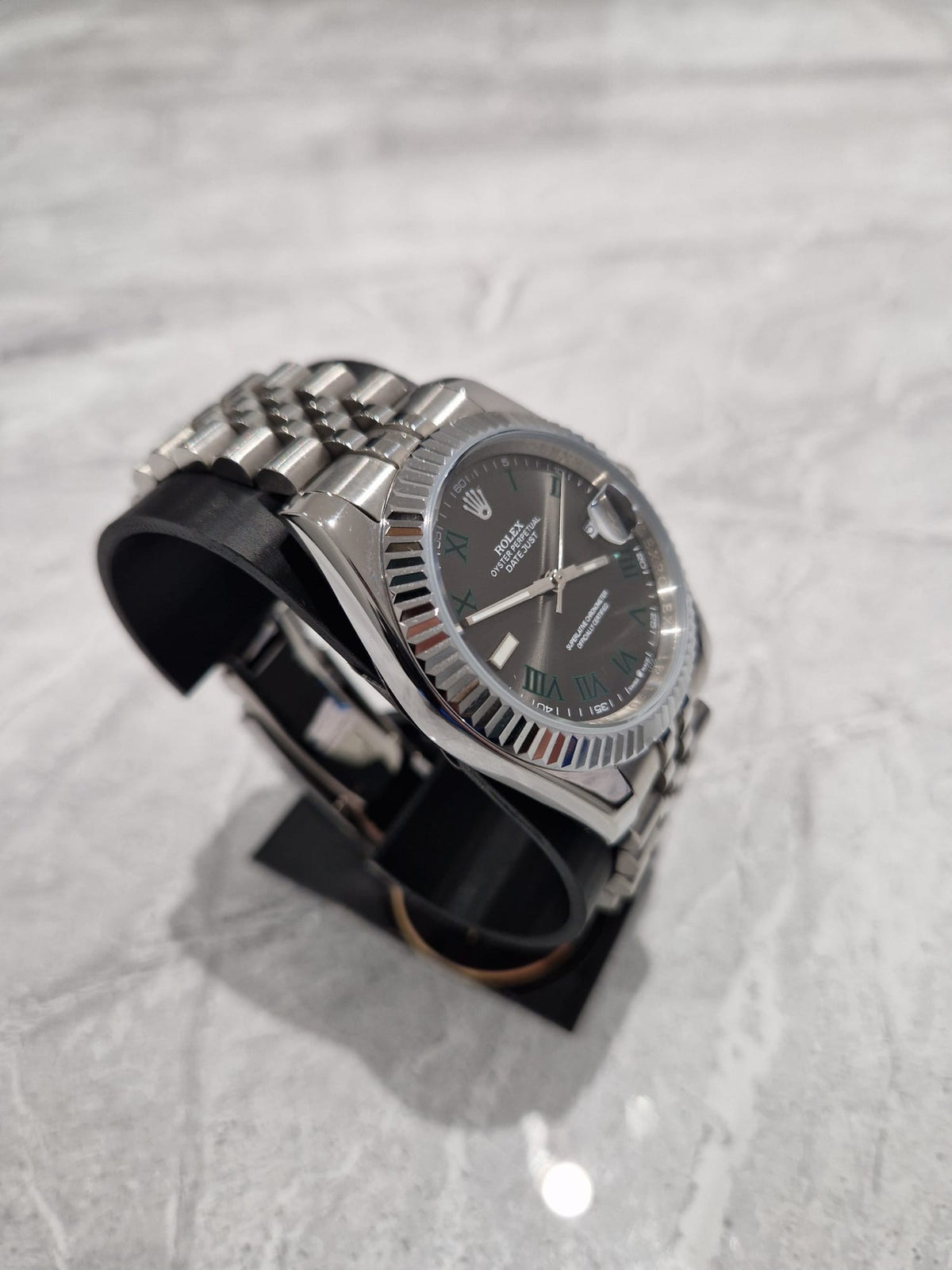 Rolex “Wimbledon” Datejust, Automatic, Grey Dial, Fluted Bezel, Steel Case (41mm)