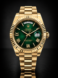 Rolex Day-Date, Automatic, Ombré Green Dial, Fluted Bezel, Steel Case (41mm)