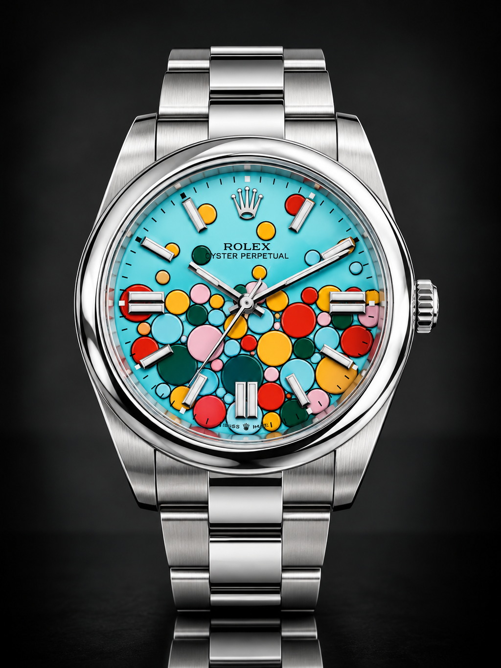 Rolex Oyster Perpetual, Automatic, Blue Patterned Dial, Smooth Bezel, Steel Case and Bracelet (41mm)