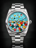 Rolex Oyster Perpetual, Automatic, Blue Patterned Dial, Smooth Bezel, Steel Case and Bracelet (41mm)
