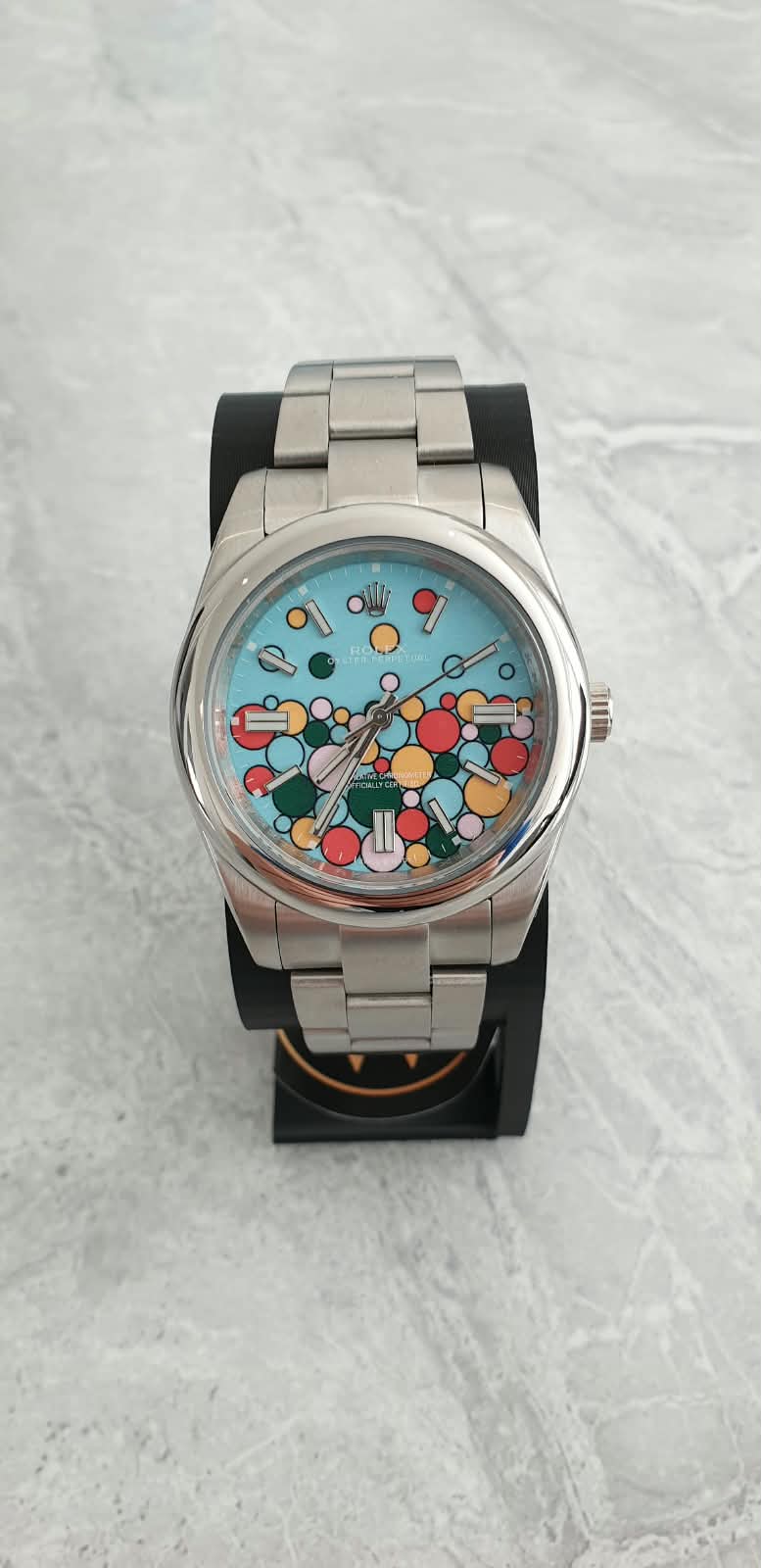 Rolex Oyster Perpetual, Automatic, Blue Patterned Dial, Smooth Bezel, Steel Case and Bracelet (41mm)
