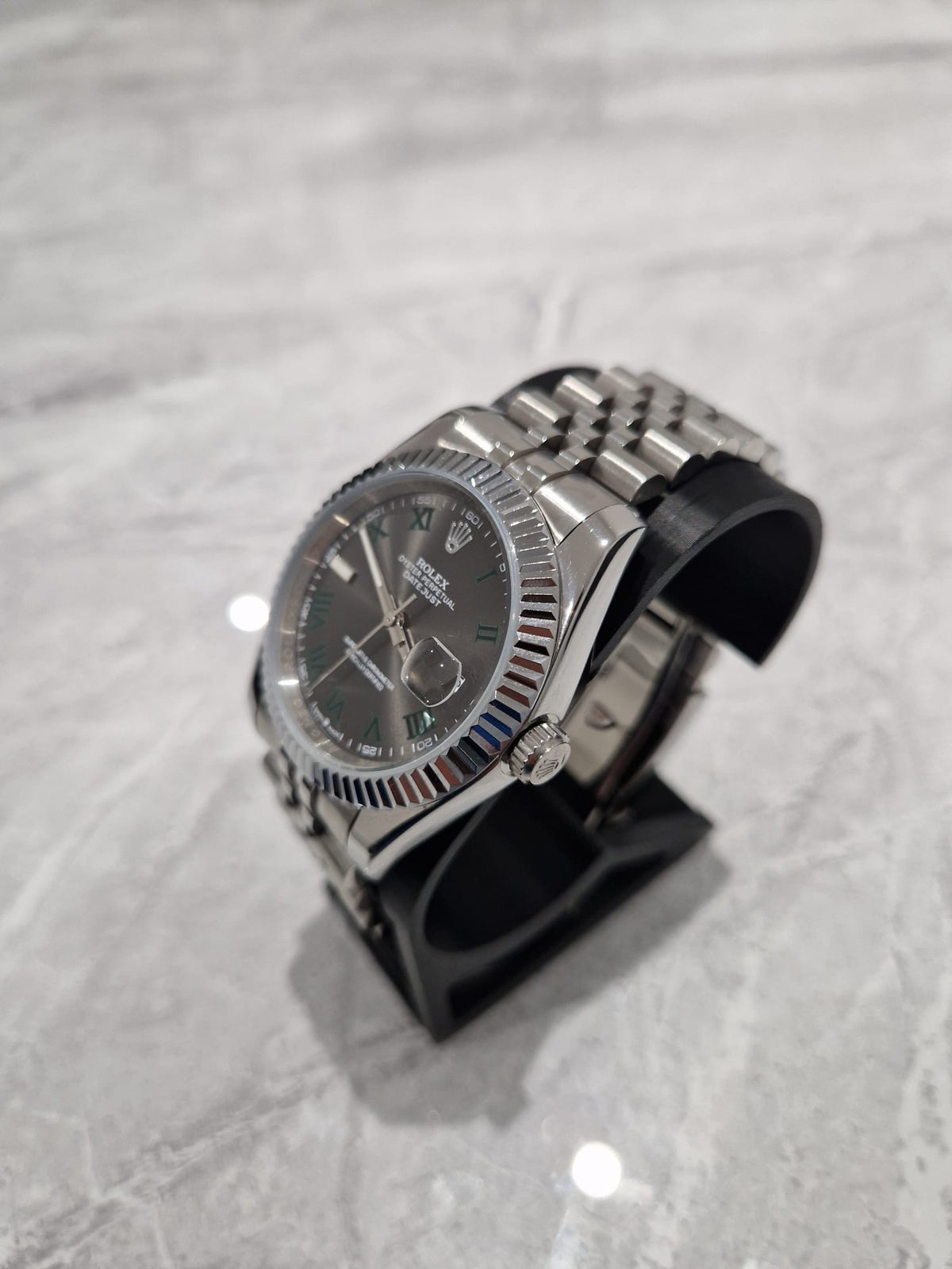 Rolex “Wimbledon” Datejust, Automatic, Grey Dial, Fluted Bezel, Steel Case (41mm)