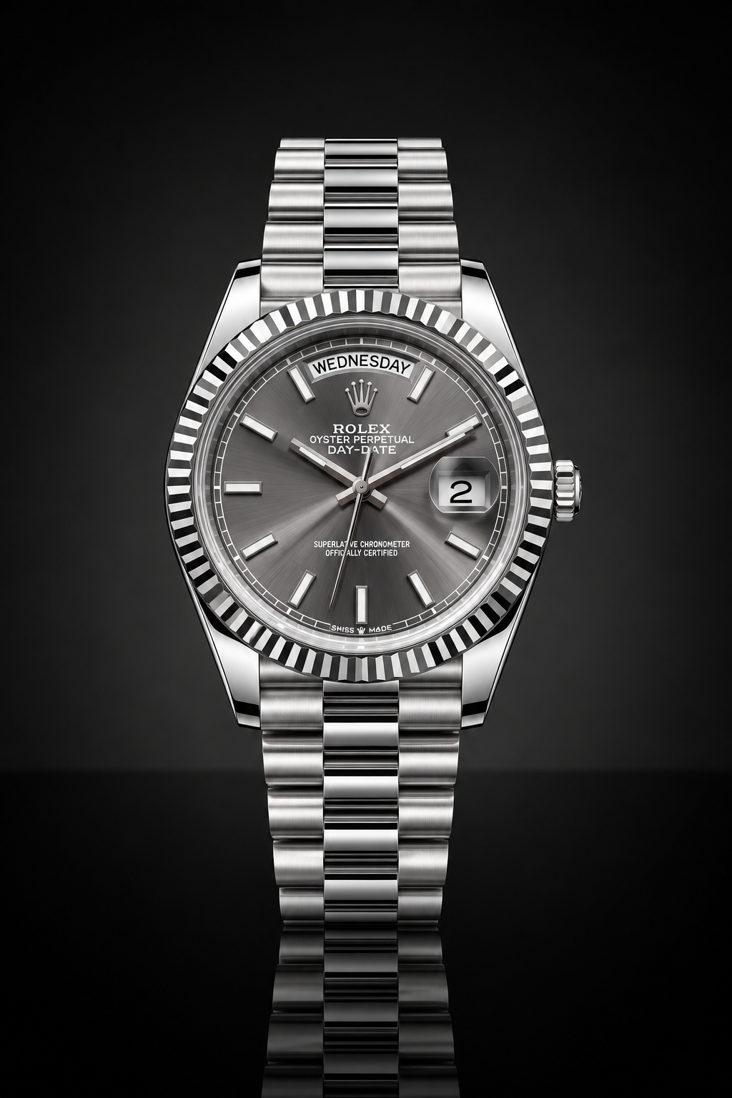 VSF Rolex Day-Date, Automatic, Grey Dial, Fluted Bezel, Steel Case (40mm)