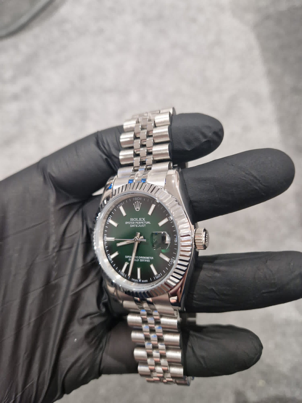 Rolex Datejust, Automatic, Ombré Green Dial, Fluted Bezel, Steel Case (41mm)