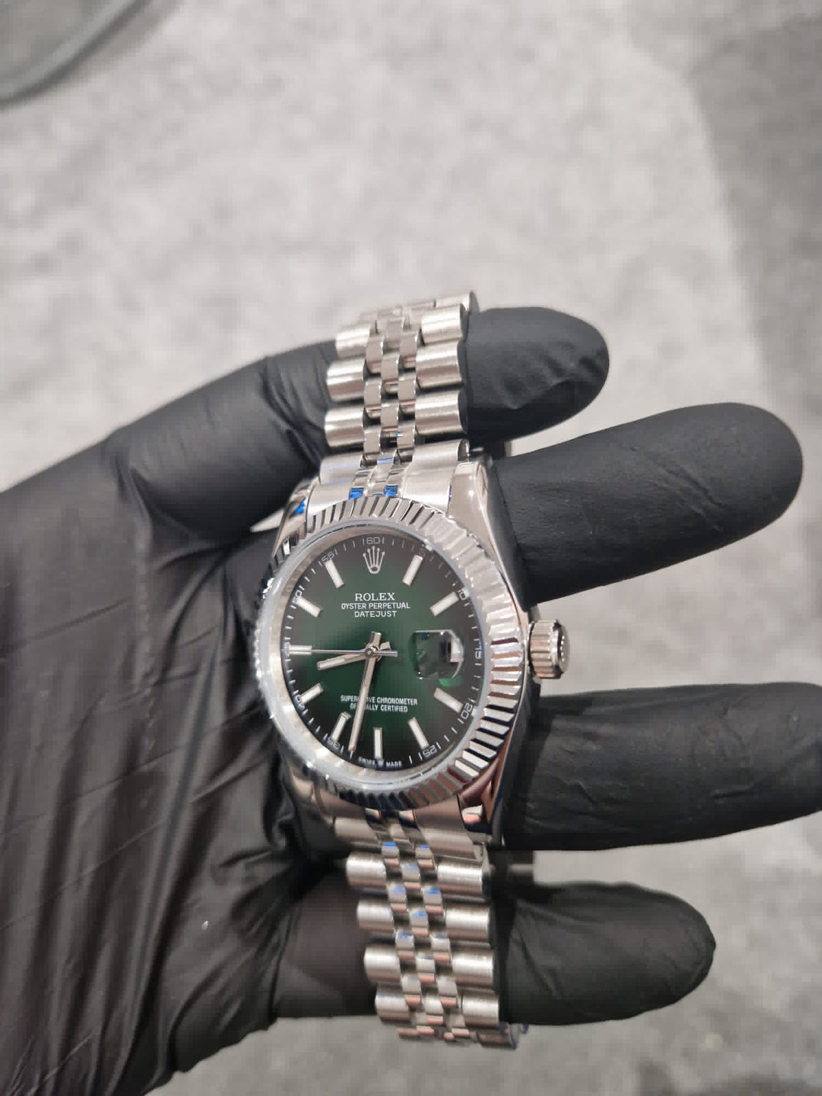Rolex Datejust, Automatic, Ombré Green Dial, Fluted Bezel, Steel Case (41mm)