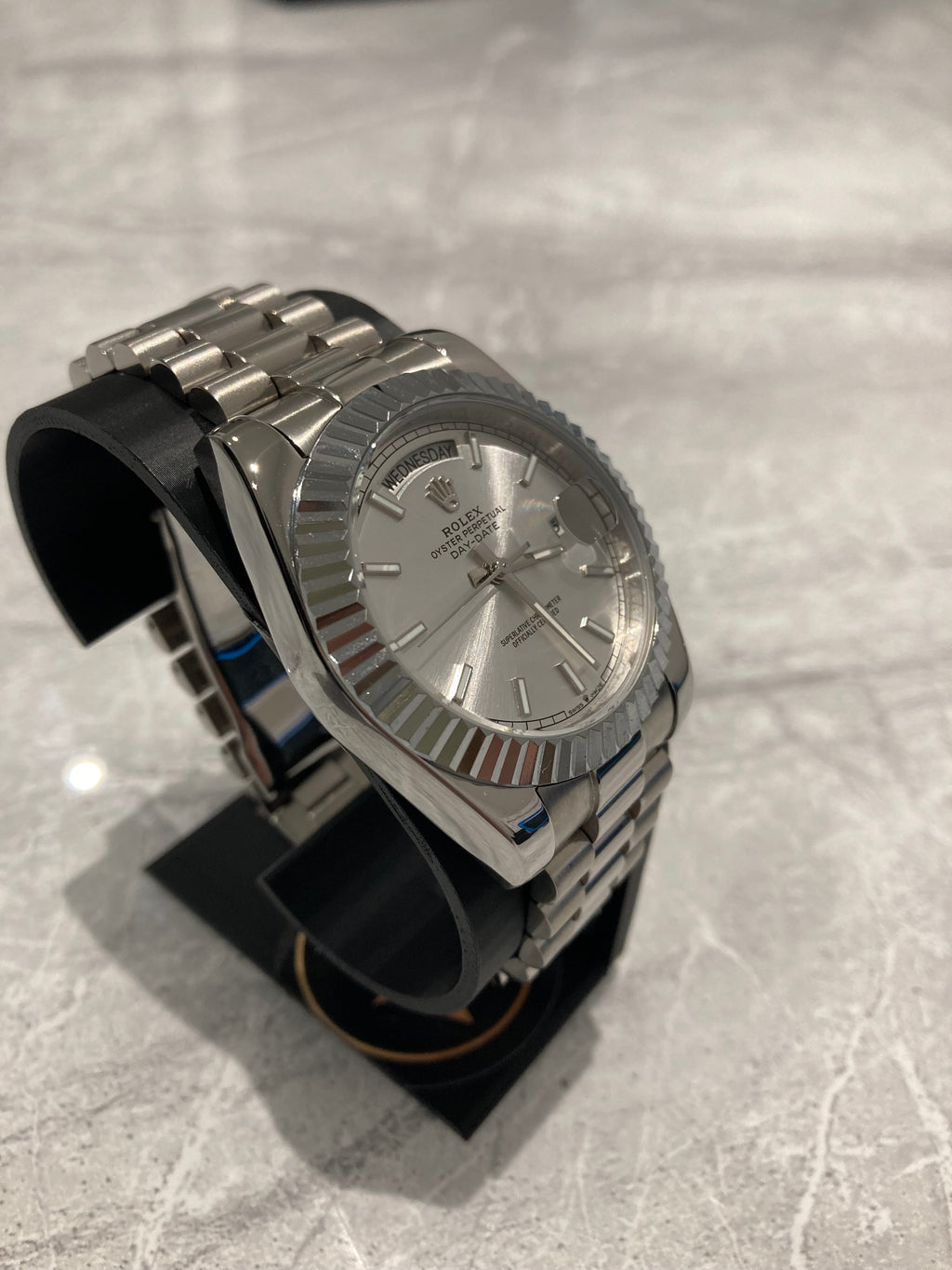 Rolex Day-Date, Automatic, Silver Dial, Fluted Bezel, Steel Case (40mm)