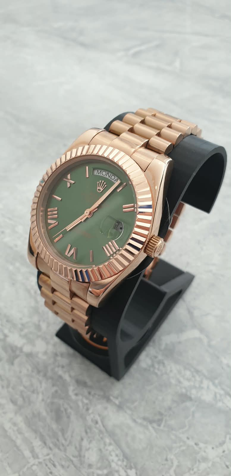 Rolex Day-Date, Automatic, Green Dial, Fluted Bezel, Steel Case (41mm)