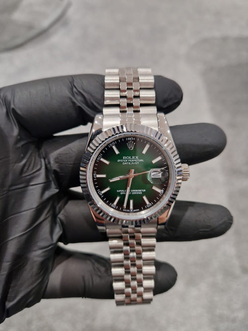 Rolex Datejust, Automatic, Ombré Green Dial, Fluted Bezel, Steel Case (41mm)