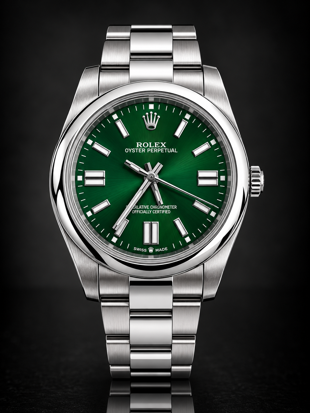 Rolex Oyster Perpetual, Automatic, Green Dial, Smooth Bezel, Steel Case and Bracelet (41mm)