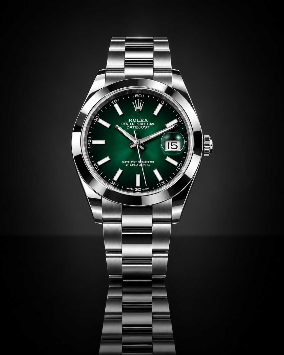 Rolex Datejust, Automatic, Ombré Green Dial, Smooth Bezel, Steel Case (41mm)