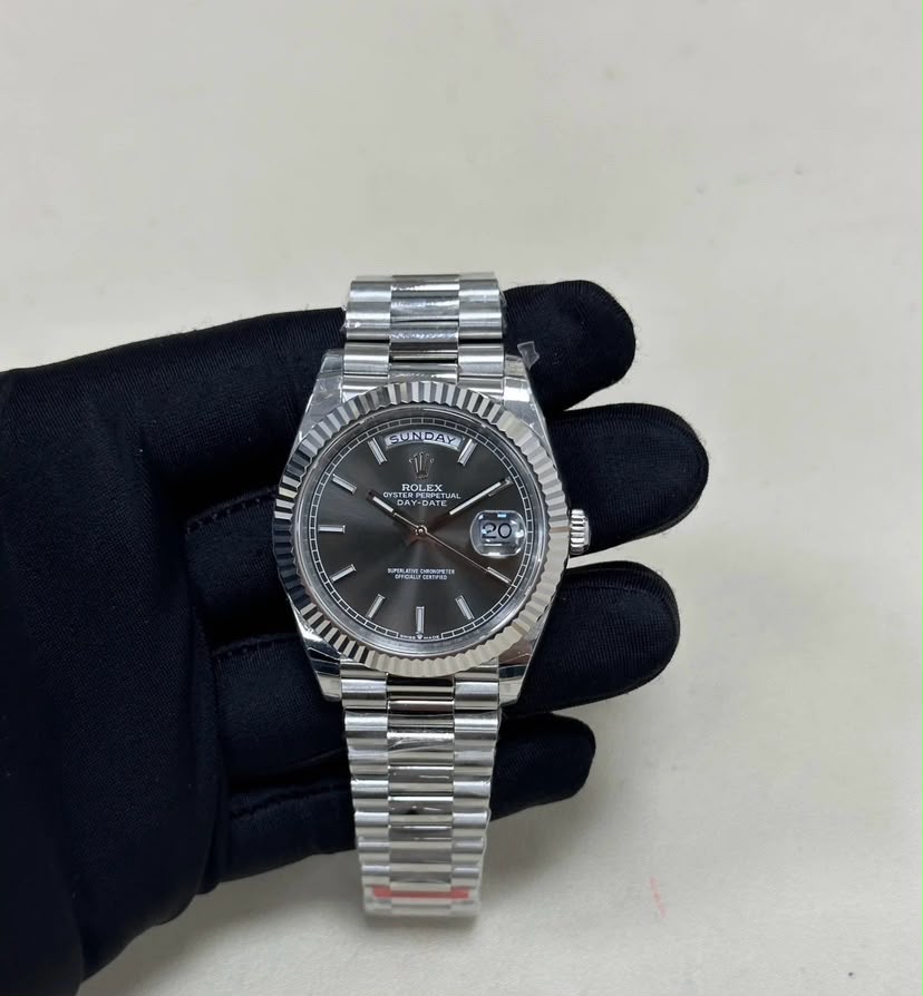 VSF Rolex Day-Date, Automatic, Grey Dial, Fluted Bezel, Steel Case (40mm)