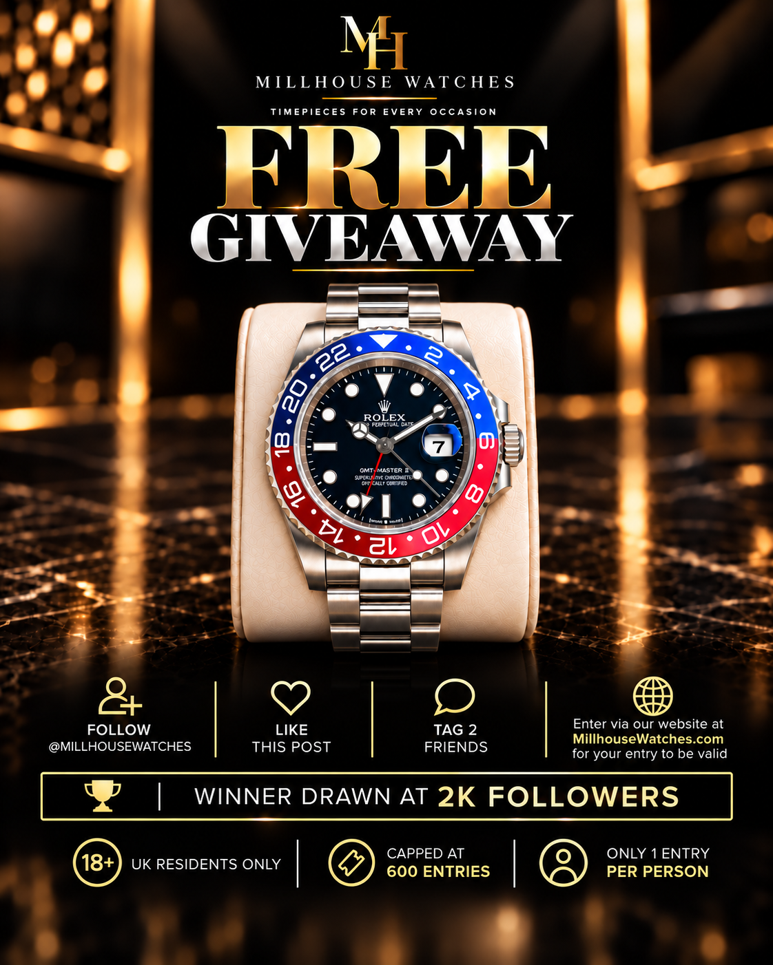 WIN a Brand New Rolex GMT-Master II (AAA) | Single Entry Only