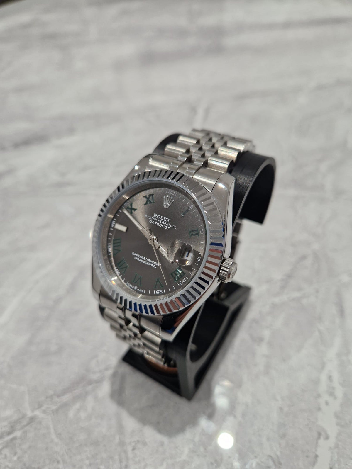 Rolex “Wimbledon” Datejust, Automatic, Grey Dial, Fluted Bezel, Steel Case (41mm)