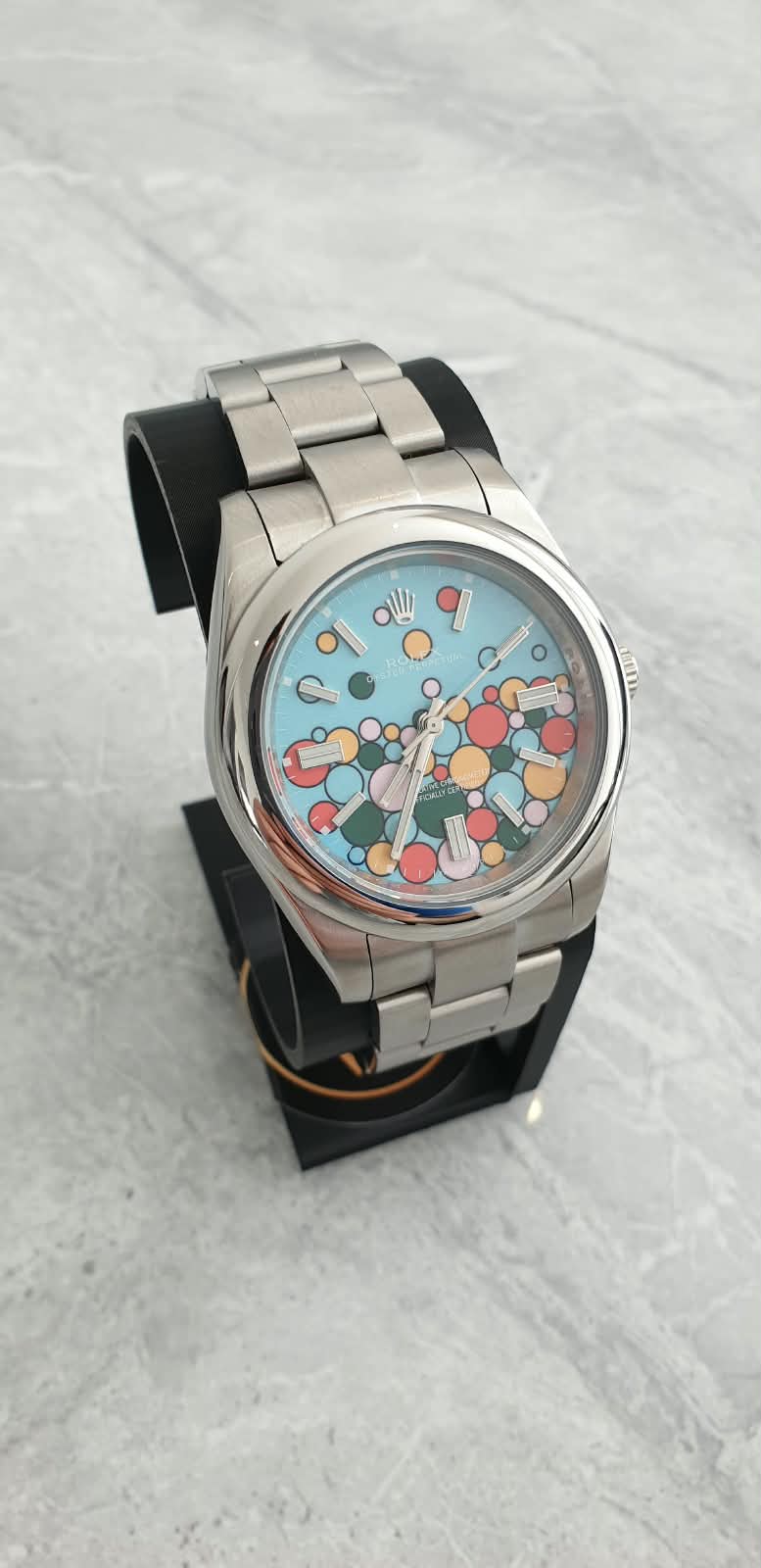 Rolex Oyster Perpetual, Automatic, Blue Patterned Dial, Smooth Bezel, Steel Case and Bracelet (41mm)