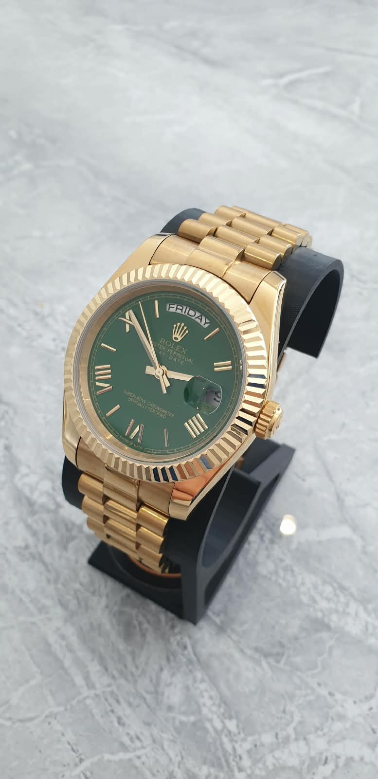 Rolex Day-Date, Automatic, Green Dial, Fluted Bezel, Steel Case (41mm)
