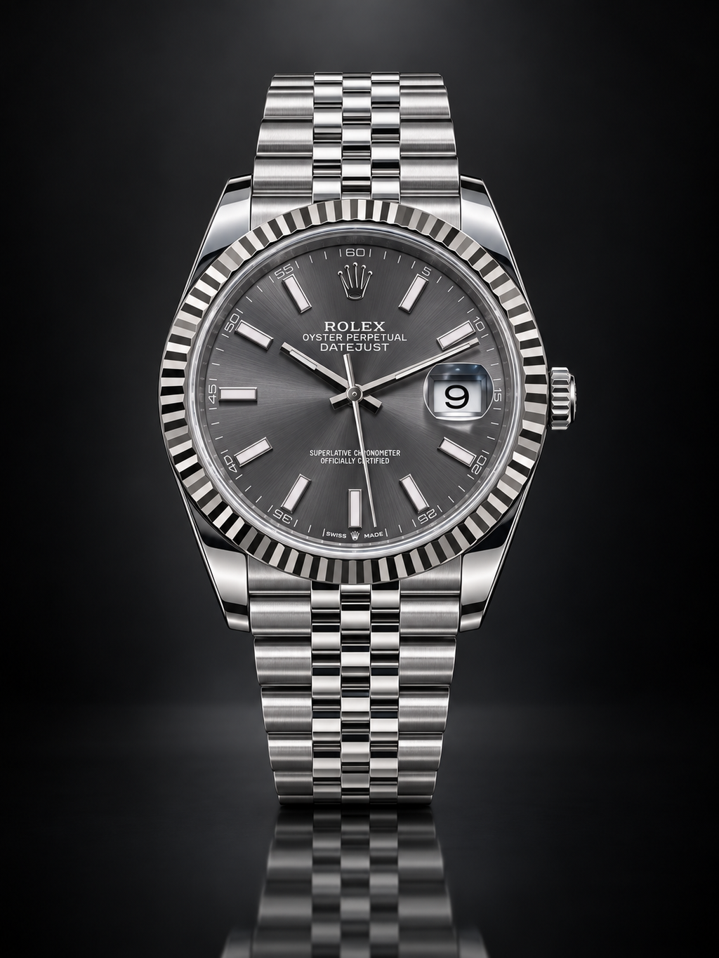 Rolex Datejust, Automatic, Grey Dial, Fluted Bezel, Steel Case (41mm)