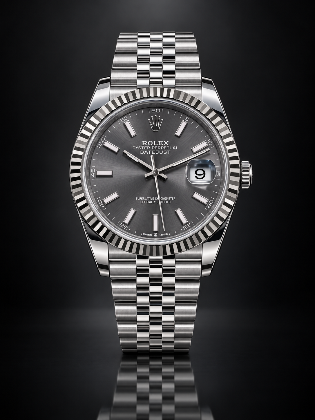 Rolex Datejust, Automatic, Grey Dial, Fluted Bezel, Steel Case (41mm)