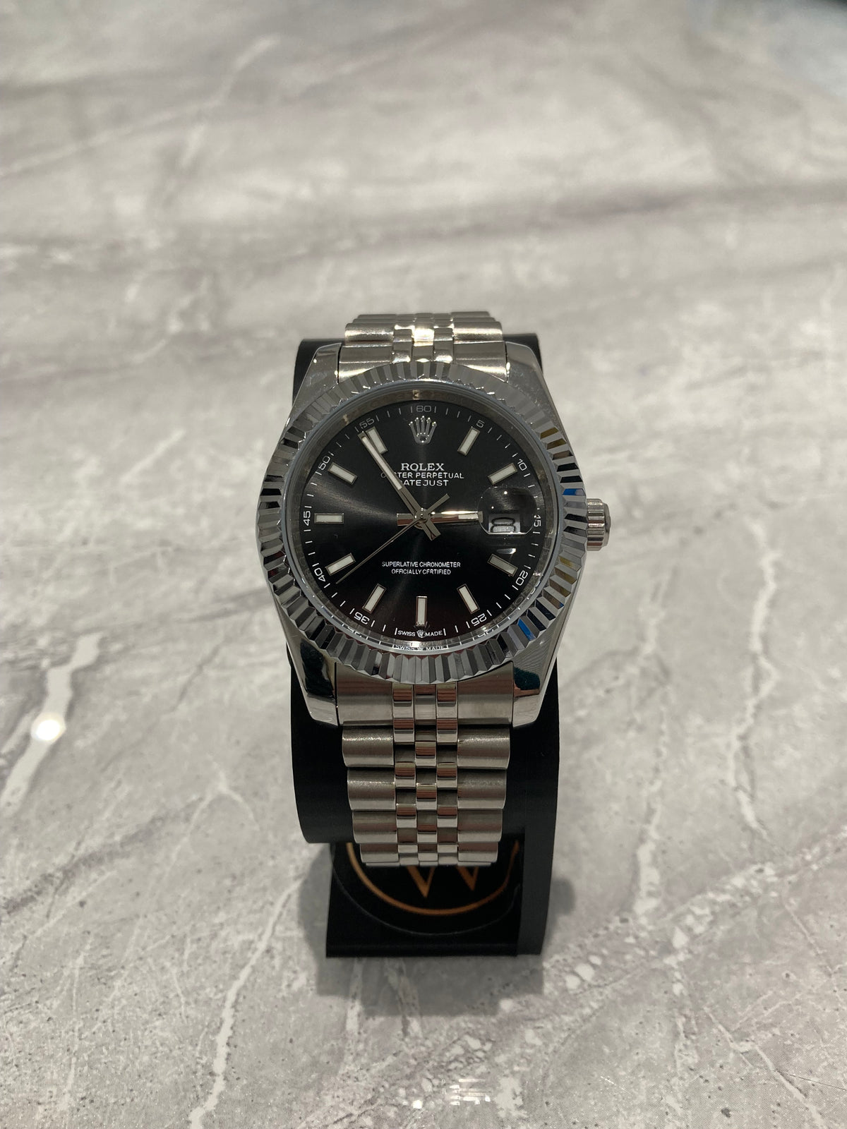 Rolex Datejust, Automatic, Black Dial, Fluted Bezel, Steel Case (41mm)