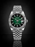 Rolex Datejust, Automatic, Ombré Green Dial, Fluted Bezel, Steel Case (41mm)