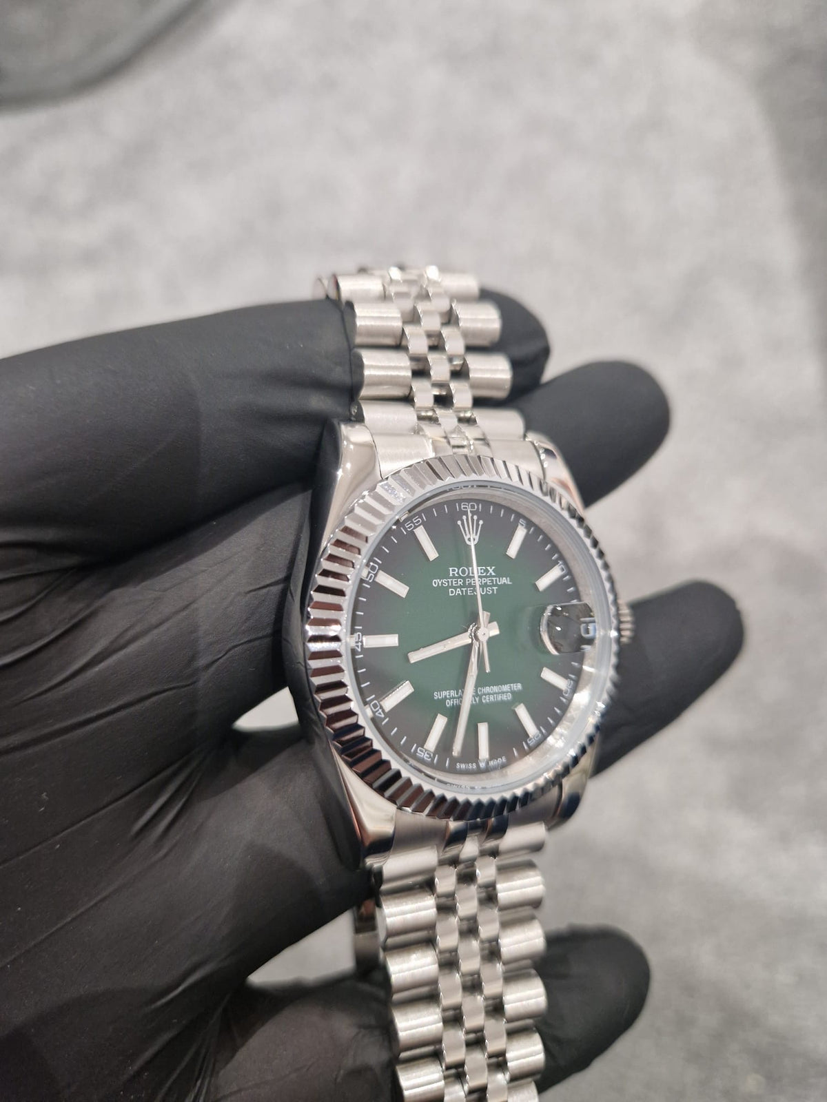 Rolex Datejust, Automatic, Ombré Green Dial, Fluted Bezel, Steel Case (41mm)