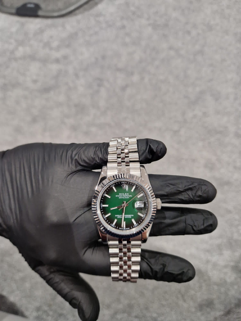 Rolex Datejust, Automatic, Ombré Green Dial, Fluted Bezel, Steel Case (41mm)