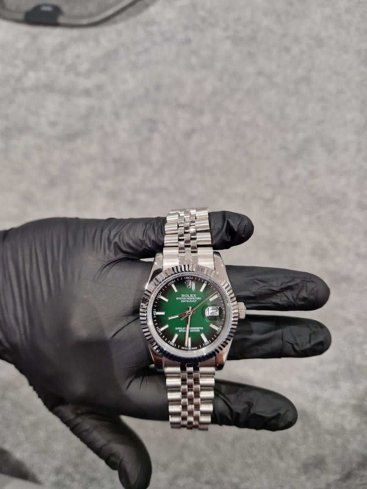 Rolex Datejust, Automatic, Ombré Green Dial, Fluted Bezel, Steel Case (41mm)