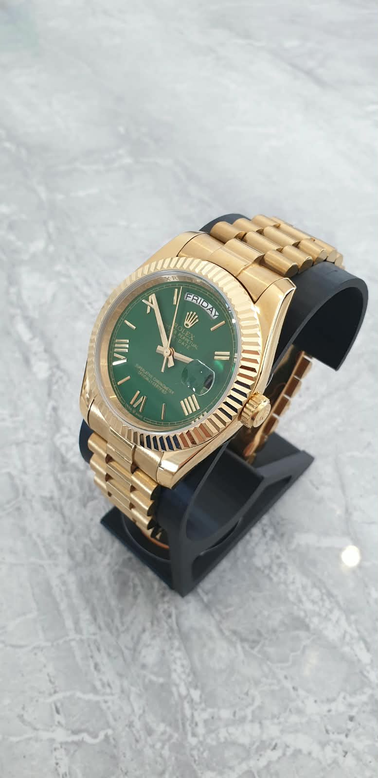 Rolex Day-Date, Automatic, Green Dial, Fluted Bezel, Steel Case (41mm)