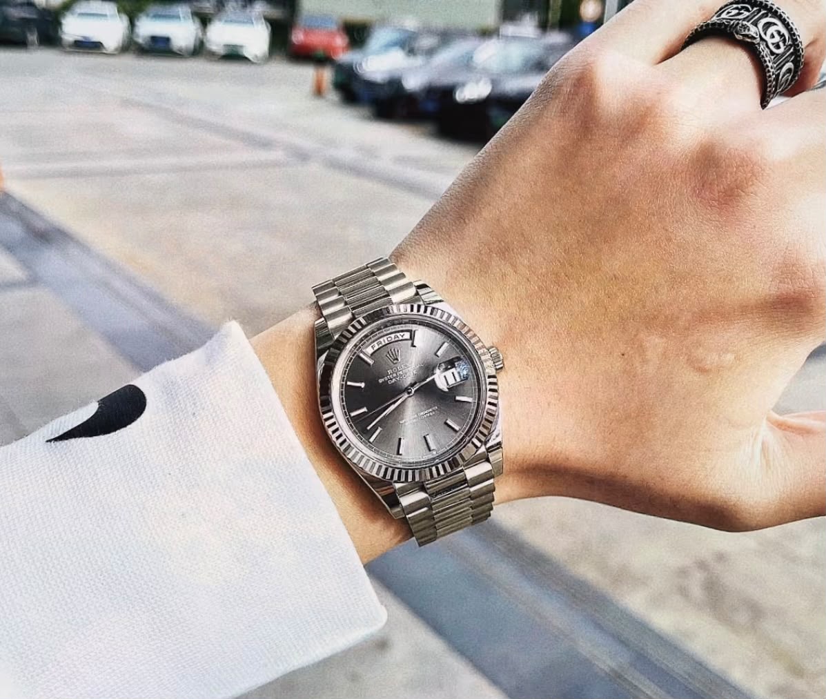 VSF Rolex Day-Date, Automatic, Grey Dial, Fluted Bezel, Steel Case (40mm)