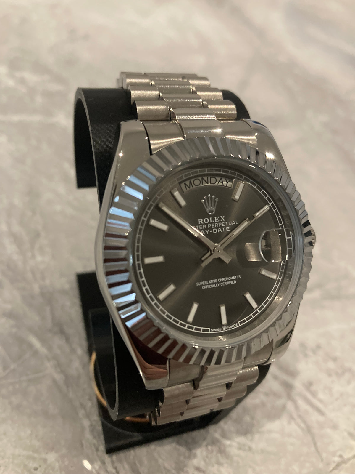 Rolex Day-Date, Automatic, Grey Dial, Fluted Bezel, Steel Case (40mm)