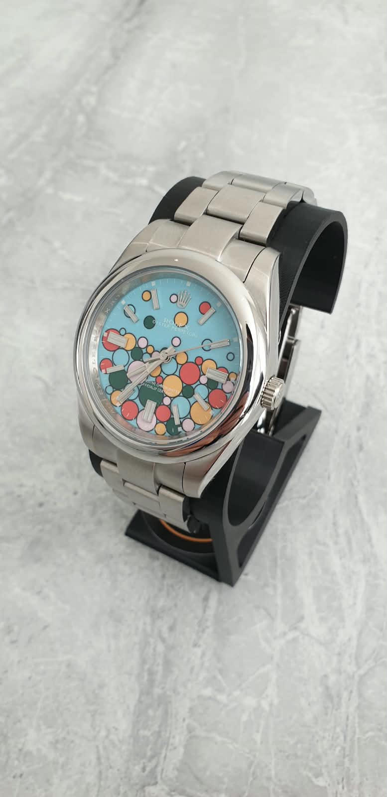 Rolex Oyster Perpetual, Automatic, Blue Patterned Dial, Smooth Bezel, Steel Case and Bracelet (41mm)