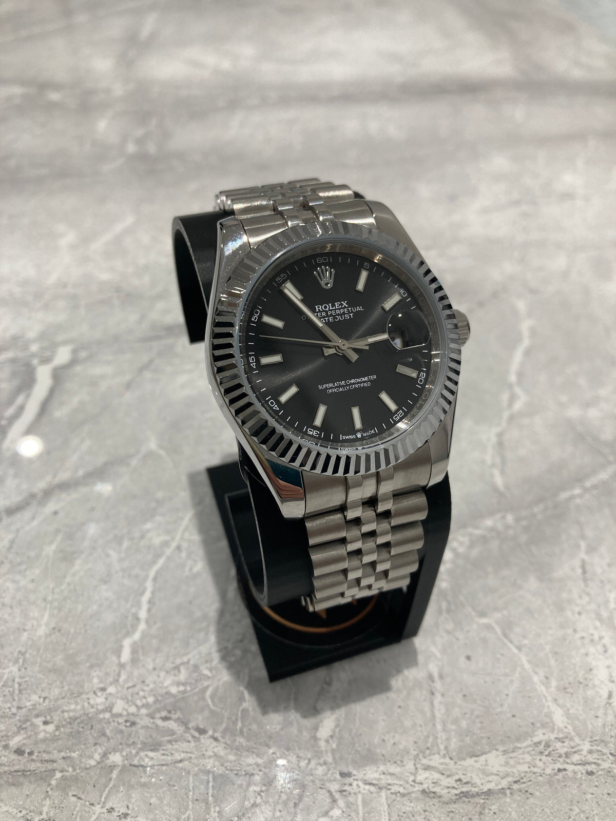 Rolex Datejust, Automatic, Black Dial, Fluted Bezel, Steel Case (41mm)