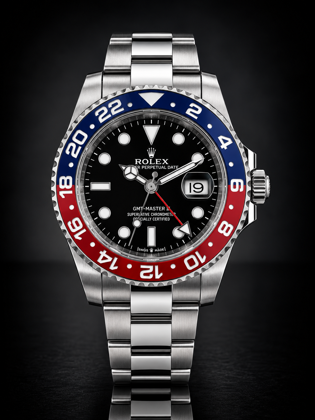 Rolex GMT-Master II, Automatic, Black Dial, Pepsi-Style Bezel, Steel Case (41mm)