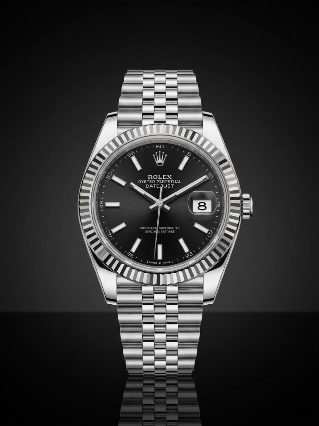 Rolex Datejust, Automatic, Black Dial, Fluted Bezel, Steel Case (41mm)