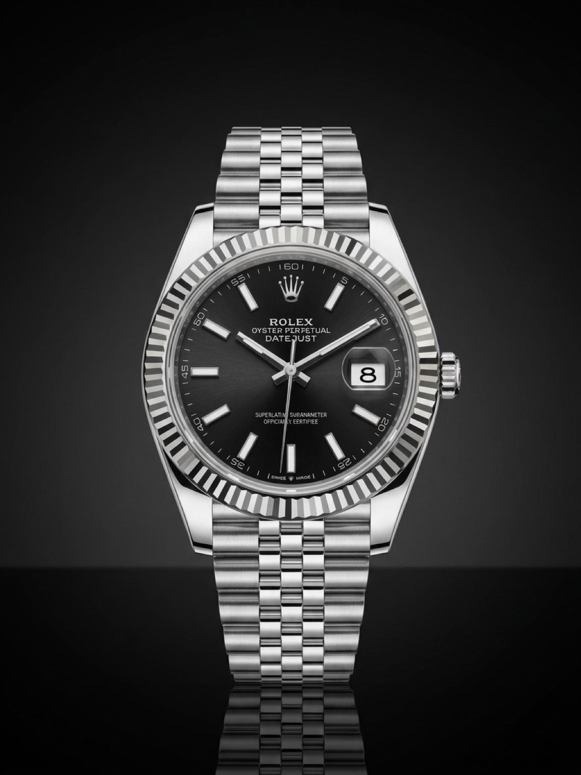 Rolex Datejust, Automatic, Black Dial, Fluted Bezel, Steel Case (41mm)