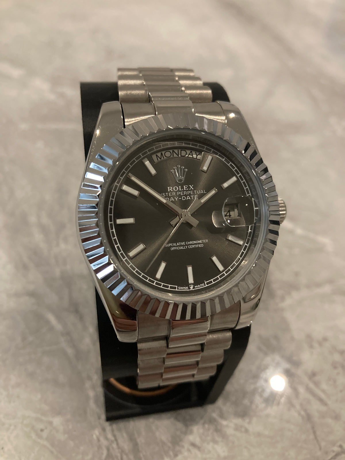 Rolex Day-Date, Automatic, Grey Dial, Fluted Bezel, Steel Case (40mm)