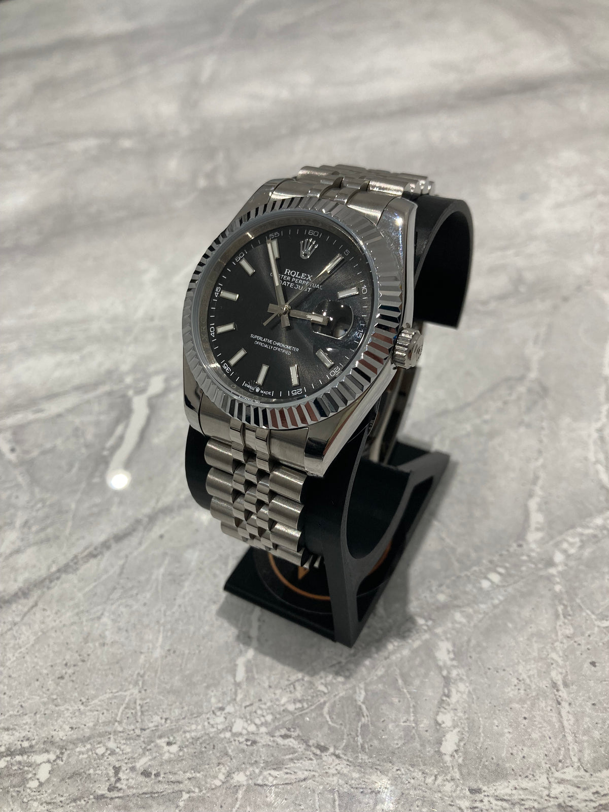 Rolex Datejust, Automatic, Black Dial, Fluted Bezel, Steel Case (41mm)