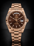 Rolex Day-Date, Automatic, Brown Dial, Fluted Bezel, Steel Case (36mm)