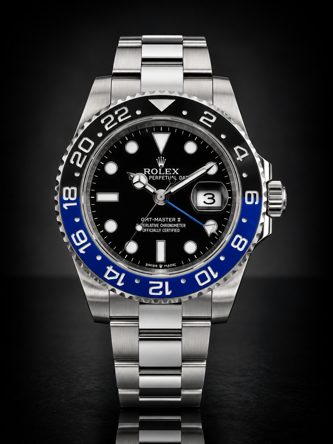 Rolex GMT-Master II, Automatic, Black Dial, Batman-Style Bezel, Steel Case (41mm)