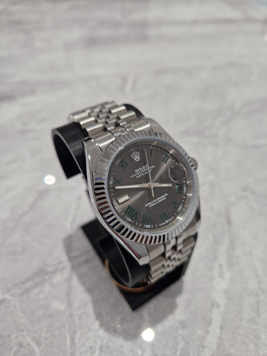 Rolex “Wimbledon” Datejust, Automatic, Grey Dial, Fluted Bezel, Steel Case (41mm)
