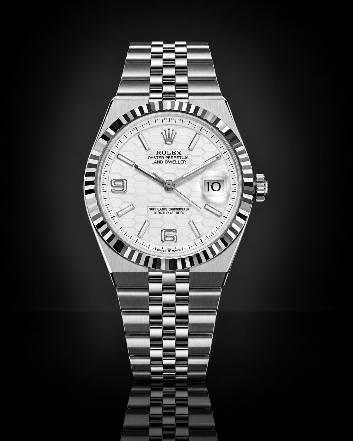 Rolex Land-Dweller, Automatic, White Dial, Fluted Bezel, Stainless Steel Case and Bracelet (40mm)