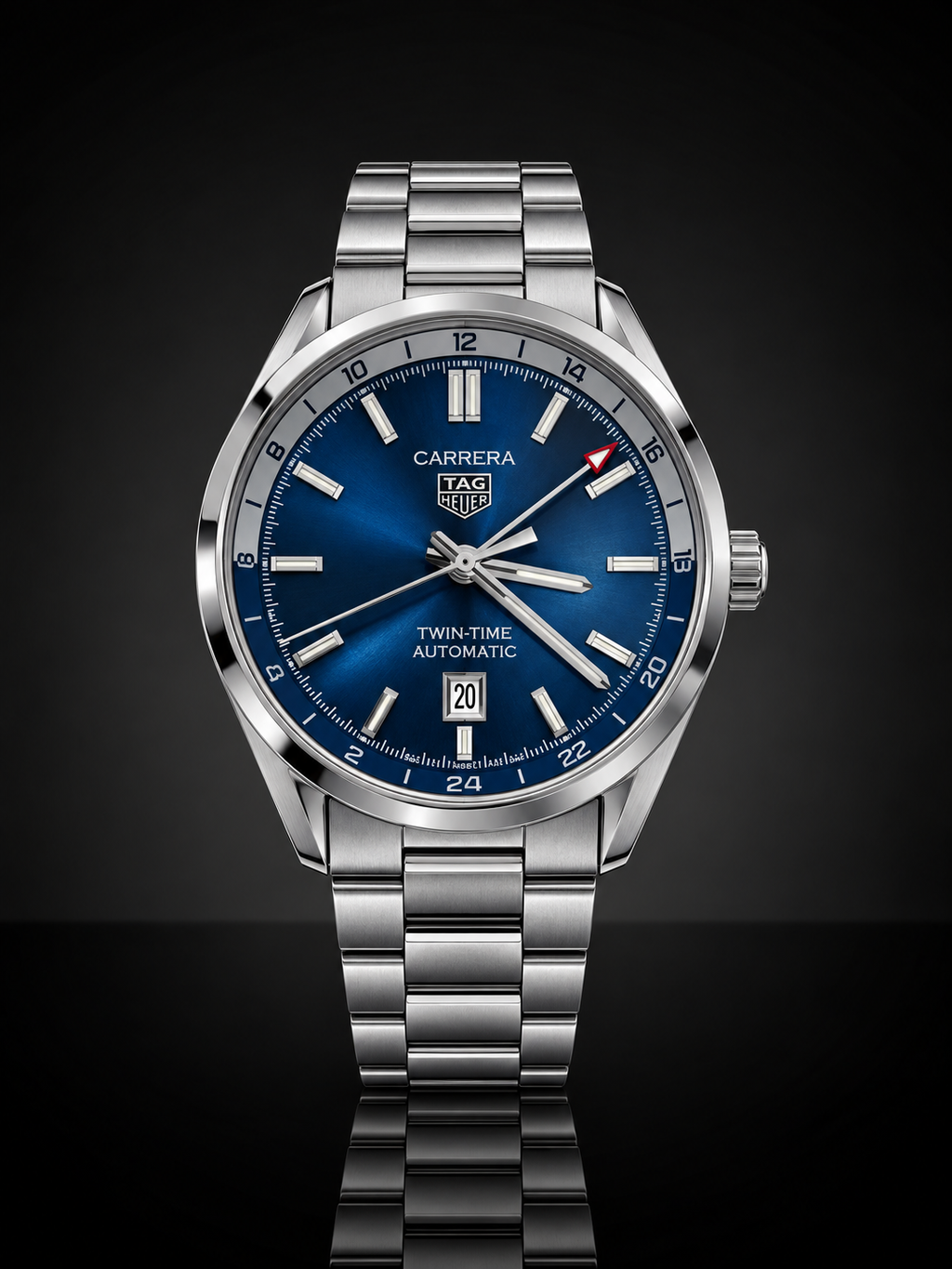TAG Heuer Carrera Twin-Time, Automatic, Blue Dial, GMT Display, Steel Case (41mm)